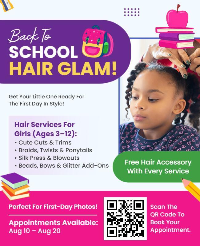 Girls Back to School Hair Glam Flyer Template