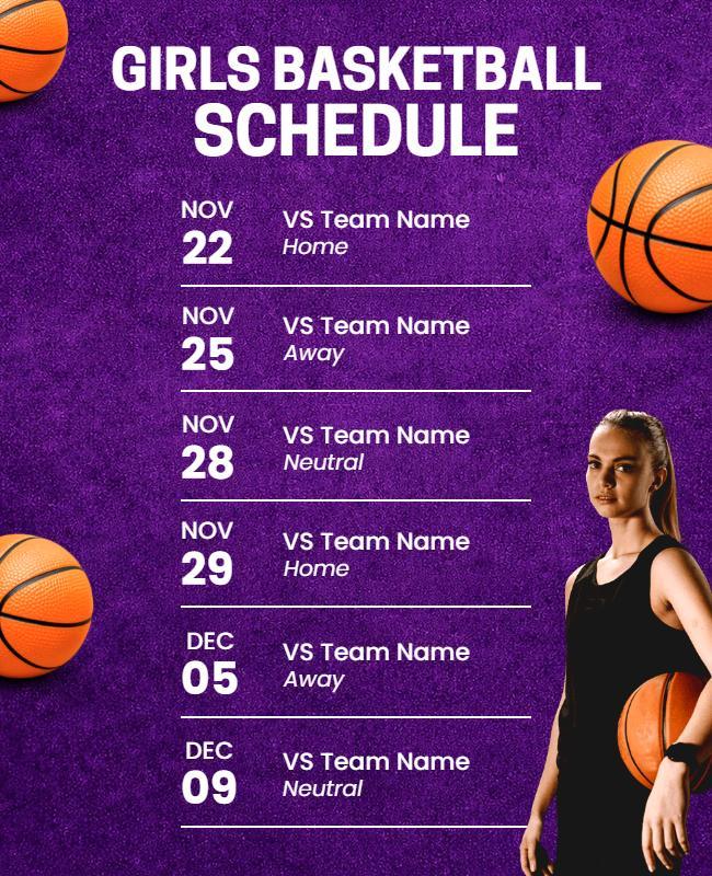 Girls Basketball Game Schedule Flyer Template