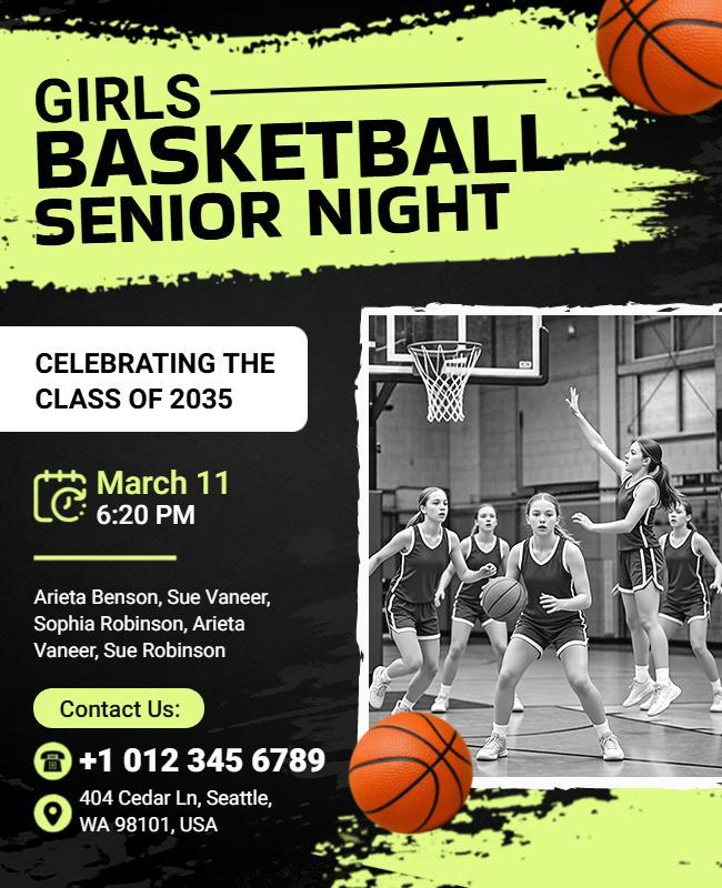 Girls Basketball Senior Night Celebration Flyer Template