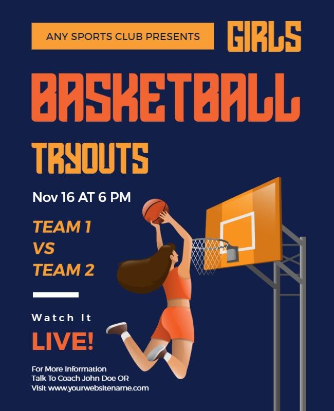 Girls Basketball Tryouts Flyer Template