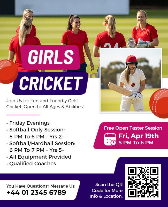 Girls Cricket Training Event Flyer Template