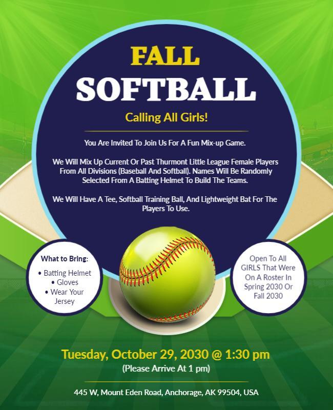 Girls Fall Softball Event Flyer Template