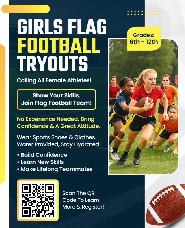 Girls Flag Football Tryouts Flyer Template
