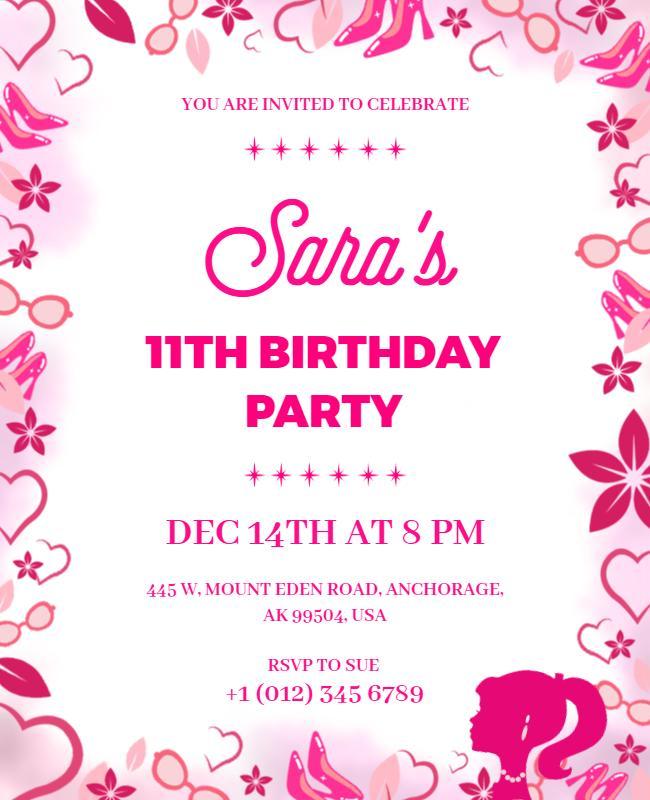 Girls Floral Birthday Celebration Flyer Template