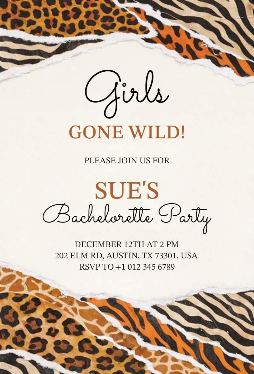 Girls Gone Wild Safari Bachelorette Party Invitation Template