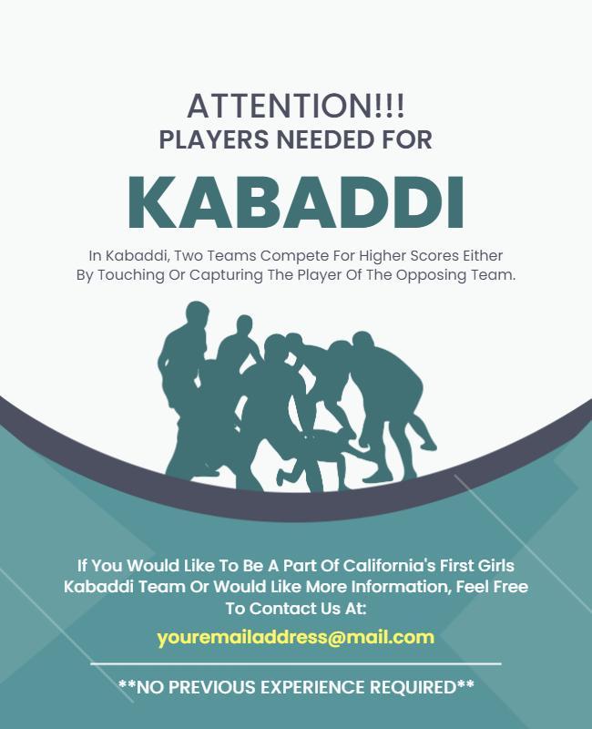 Girls Kabaddi Team Recruitment Flyer Template