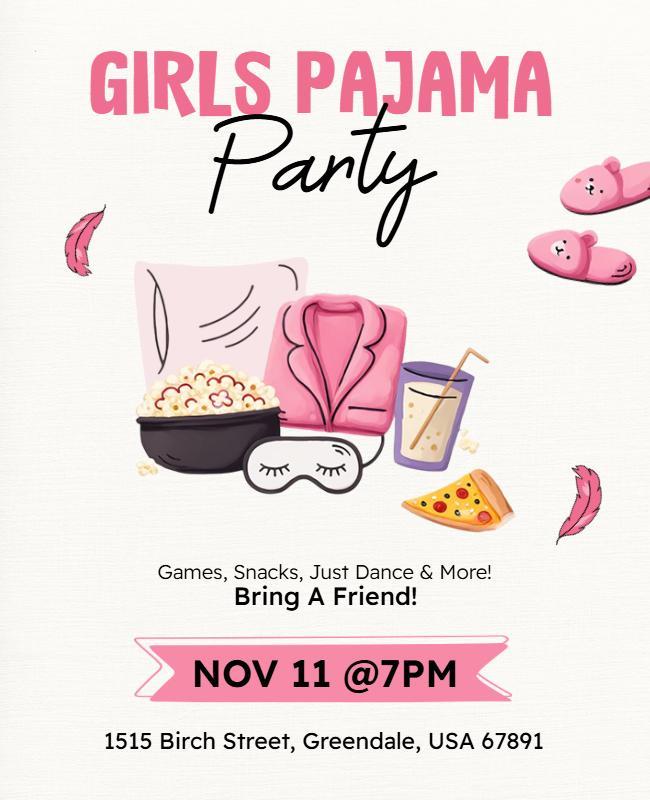 Girls Pajama Party Invitation Flyer Template