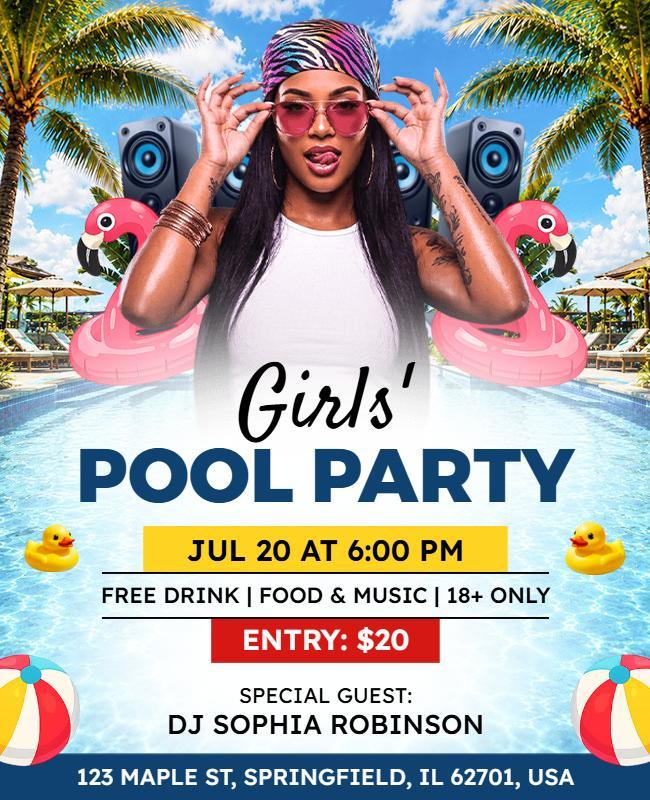 Girls' Pool Party Event Flyer Template
