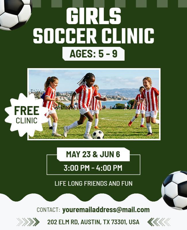 Girls Soccer Clinic Youth Training Flyer Template