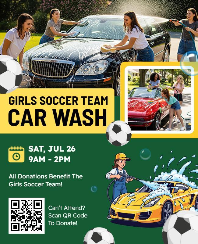 Girls Soccer Team Charity Car Wash Flyer Template