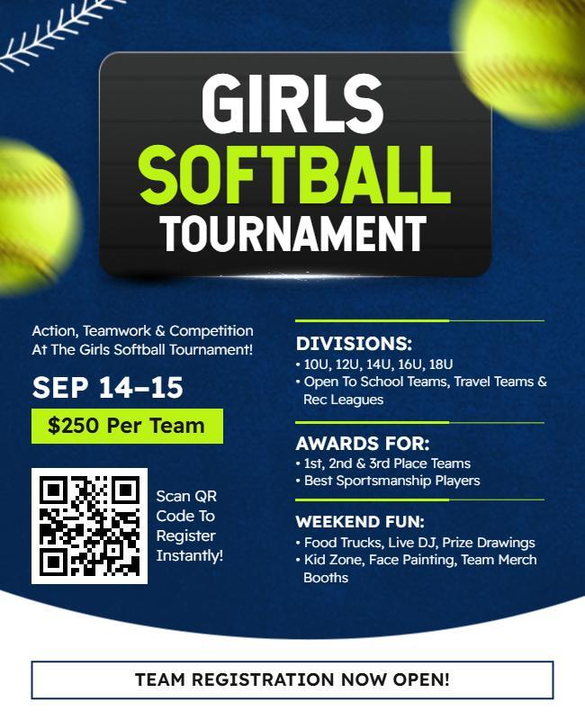 Girls Softball Tournament Promotional Flyer Template