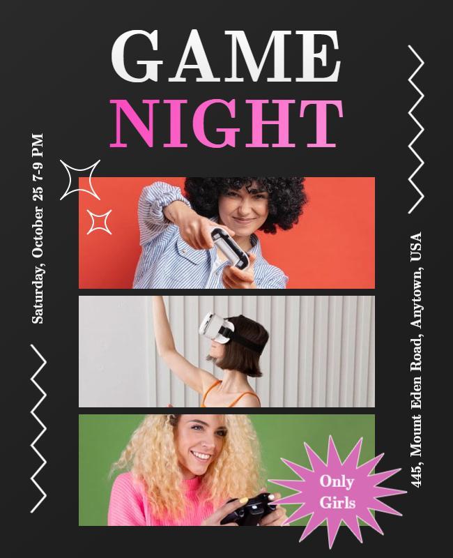 Girls Video Game Night Event Flyer Template