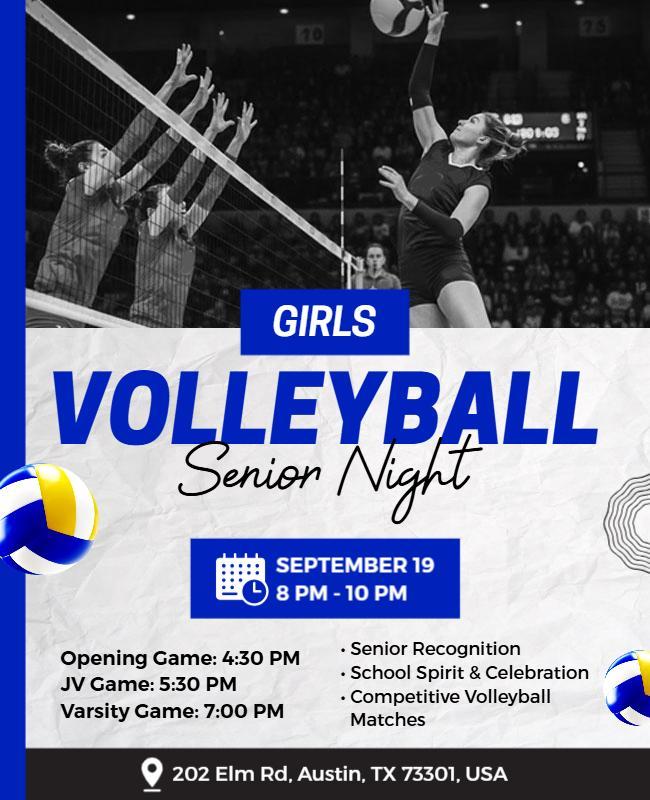 Girls Volleyball Senior Night Event Flyer Template