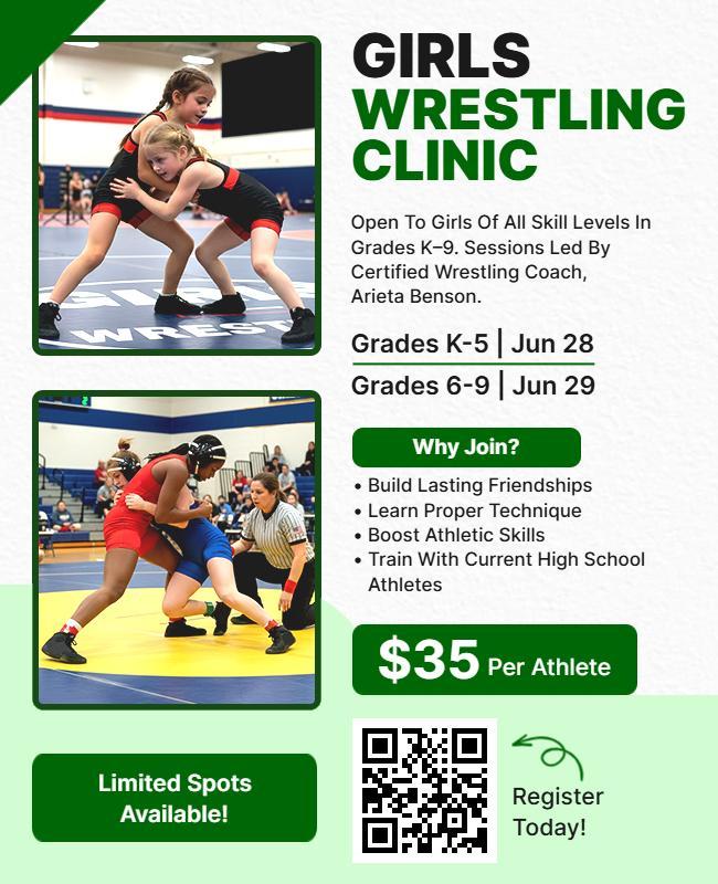 Girls Wrestling Clinic Training Flyer Template