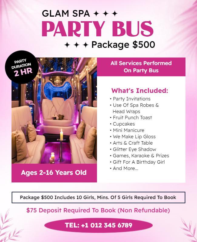 Glam Spa Party Bus Experience Flyer Template