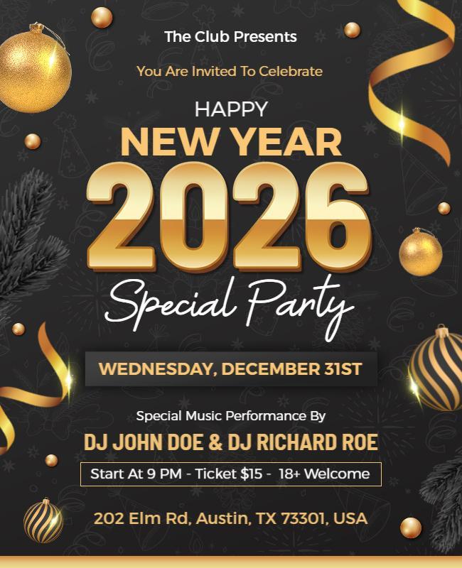 Glamorous 2026 New Year Party Invitation Flyer Template