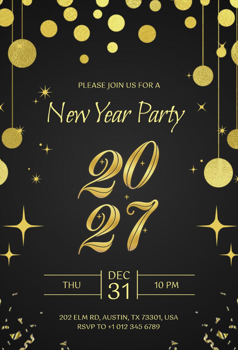 Glamorous 2027 New Year Party Invitation Template