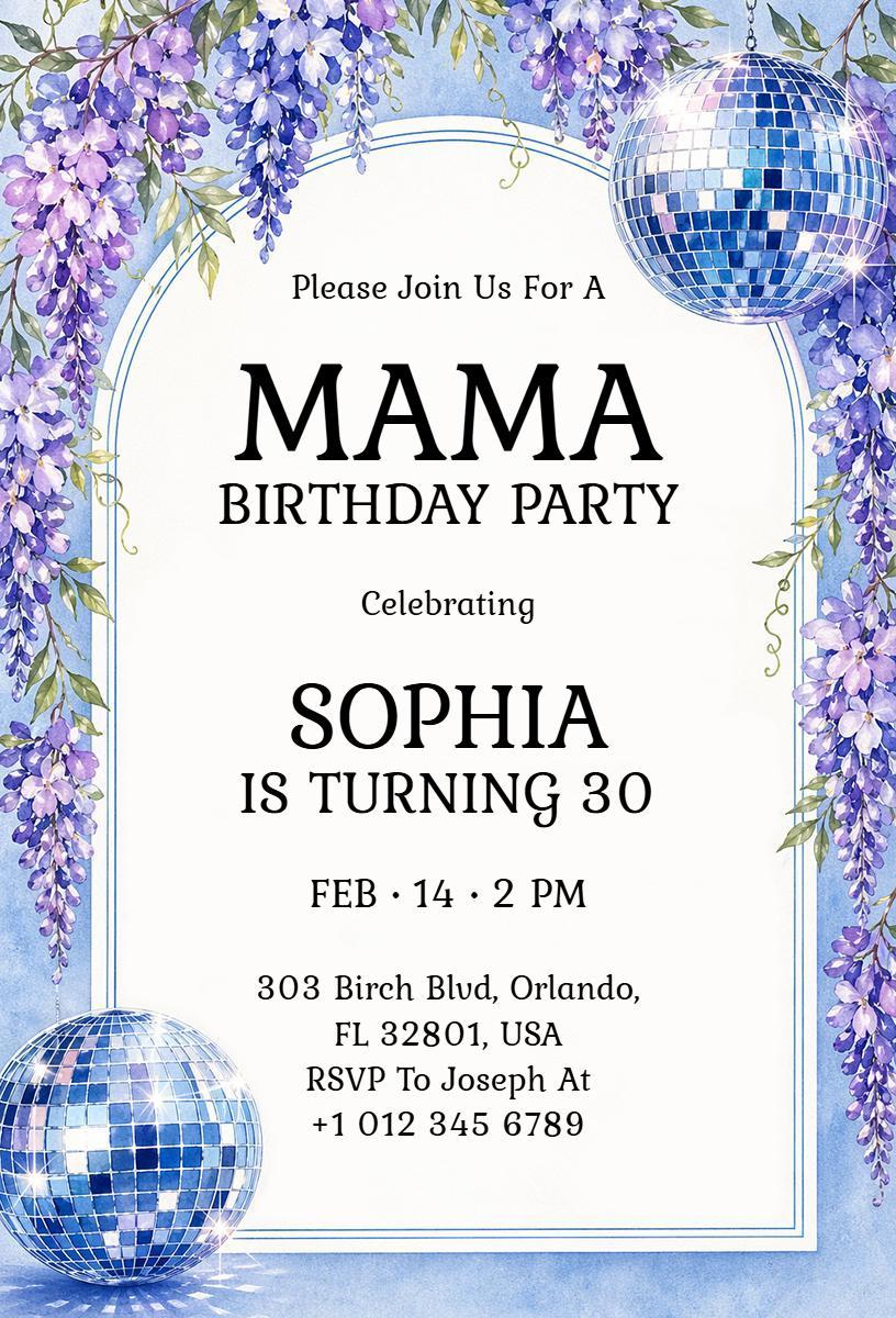 Glamorous 30th Birthday Disco Party Celebration Invitation Template