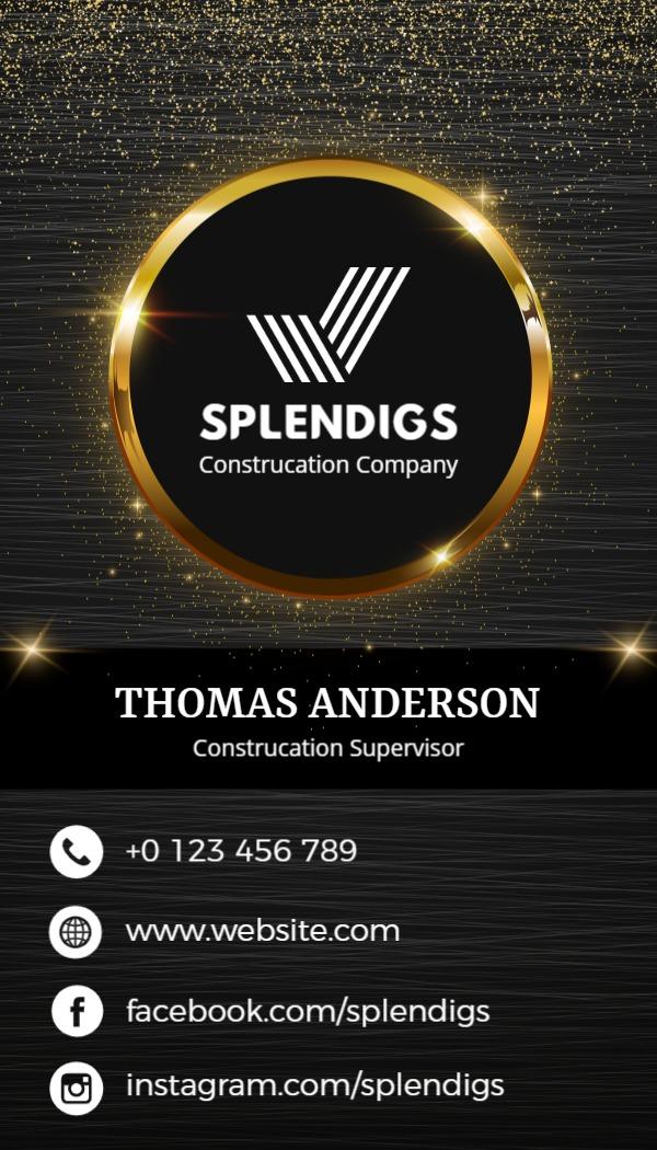 Glamorous Black and Gold Construction Company Business Card Template