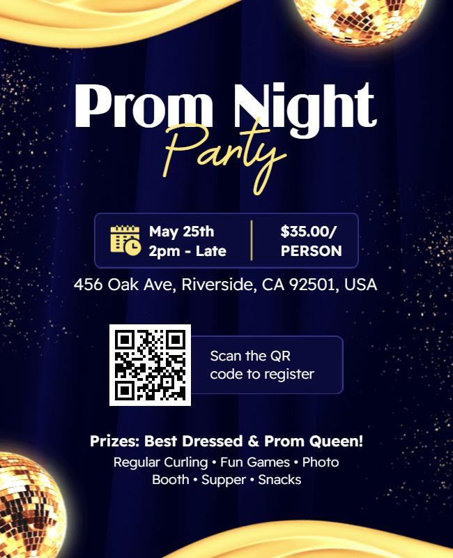 Glamorous Blue and Gold Prom Night Party Flyer Template