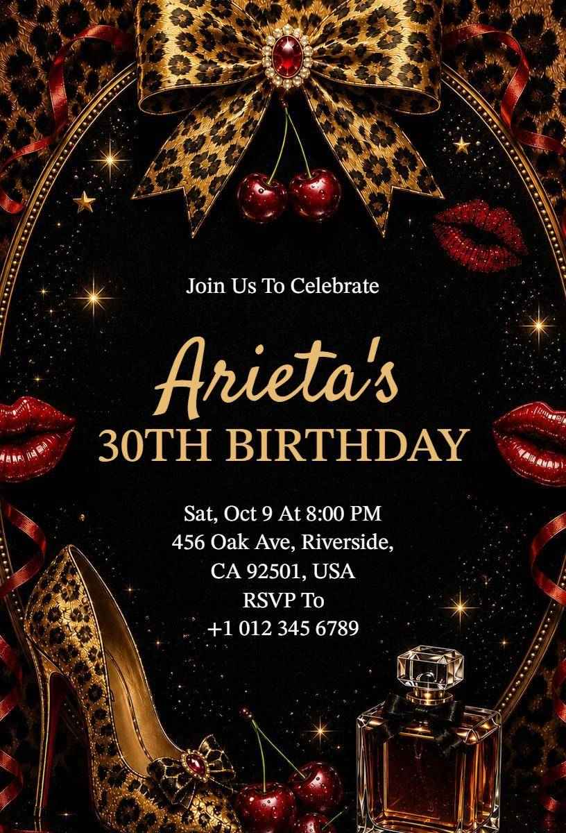 Glamorous Cheetah Print 30th Birthday Celebration Invitation Template