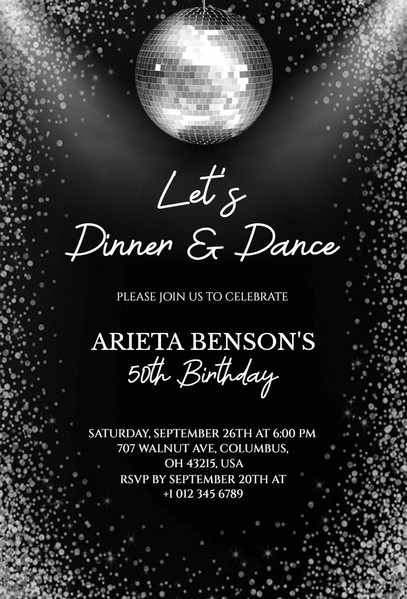 Glamorous Disco Dinner Dance 50th Birthday Invitation Template