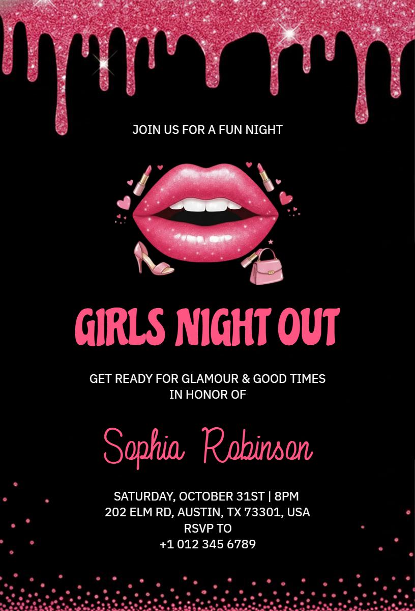 Glamorous Girls Night Out Fun Celebration Invitation Template