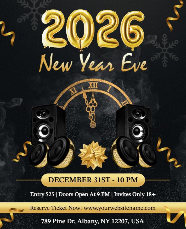 Glamorous Gold and Black New Year Celebration Flyer Template