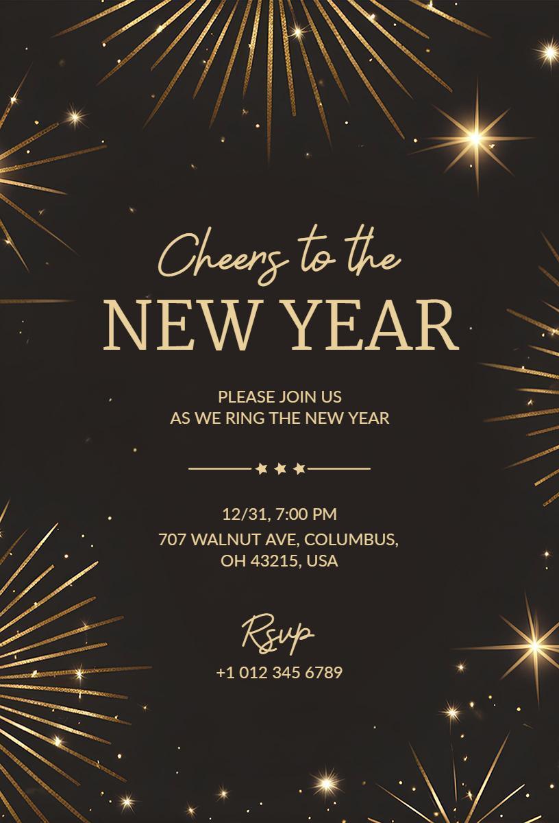 Glamorous Gold Celebration New Year Eve Party Invitation Template