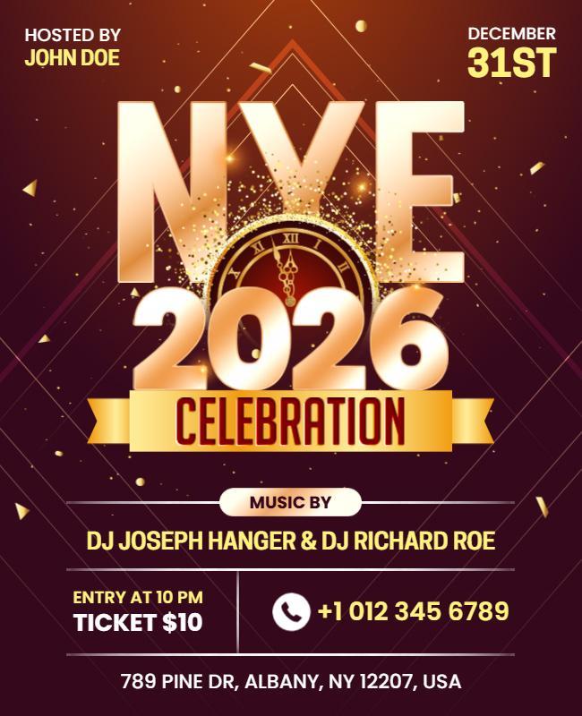 Glamorous Gold Countdown New Year's Eve Party Flyer Template
