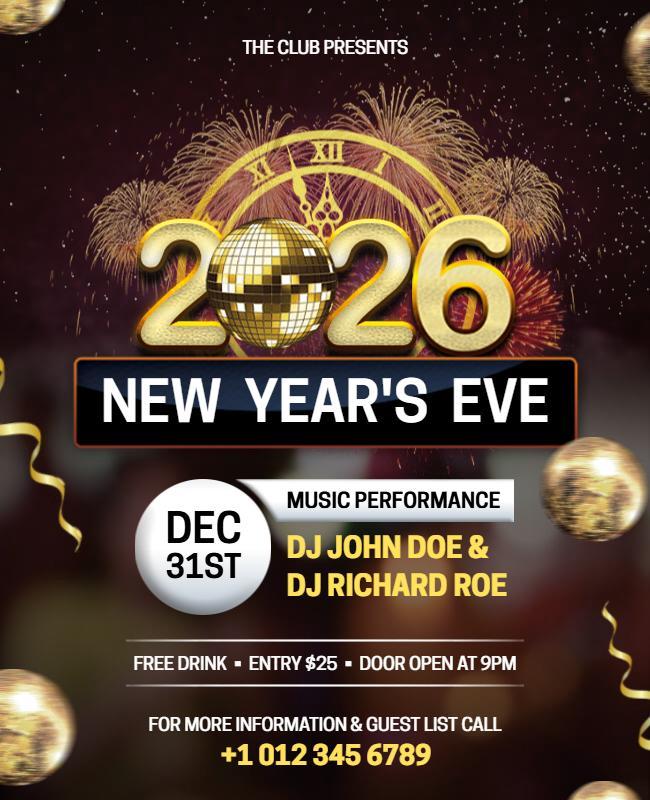 Glamorous Gold Disco New Year's Eve Celebration Flyer Template