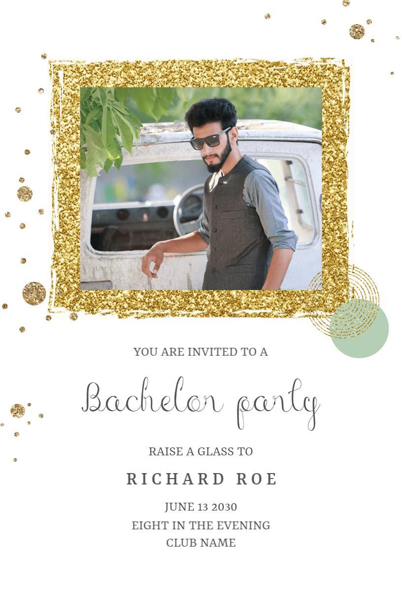 Glamorous Gold Glitter Bachelor Party Celebration Invitation Template
