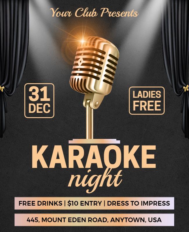 Glamorous Gold Karaoke Night Celebration Poster Template