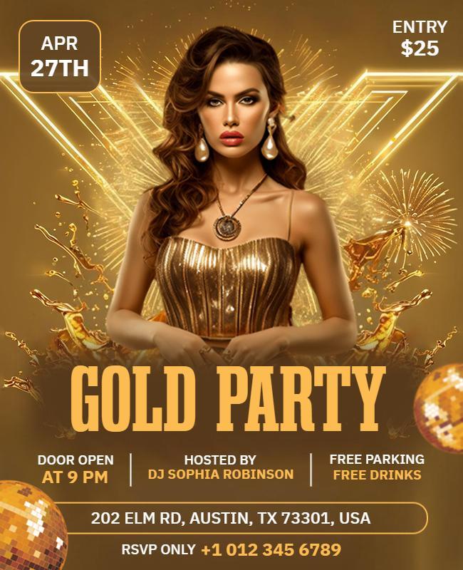 Glamorous Gold Party Celebration with DJ Poster Template