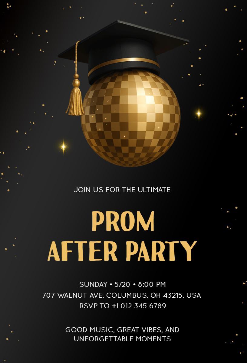 Glamorous Gold Prom After Party Celebration Invitation Template