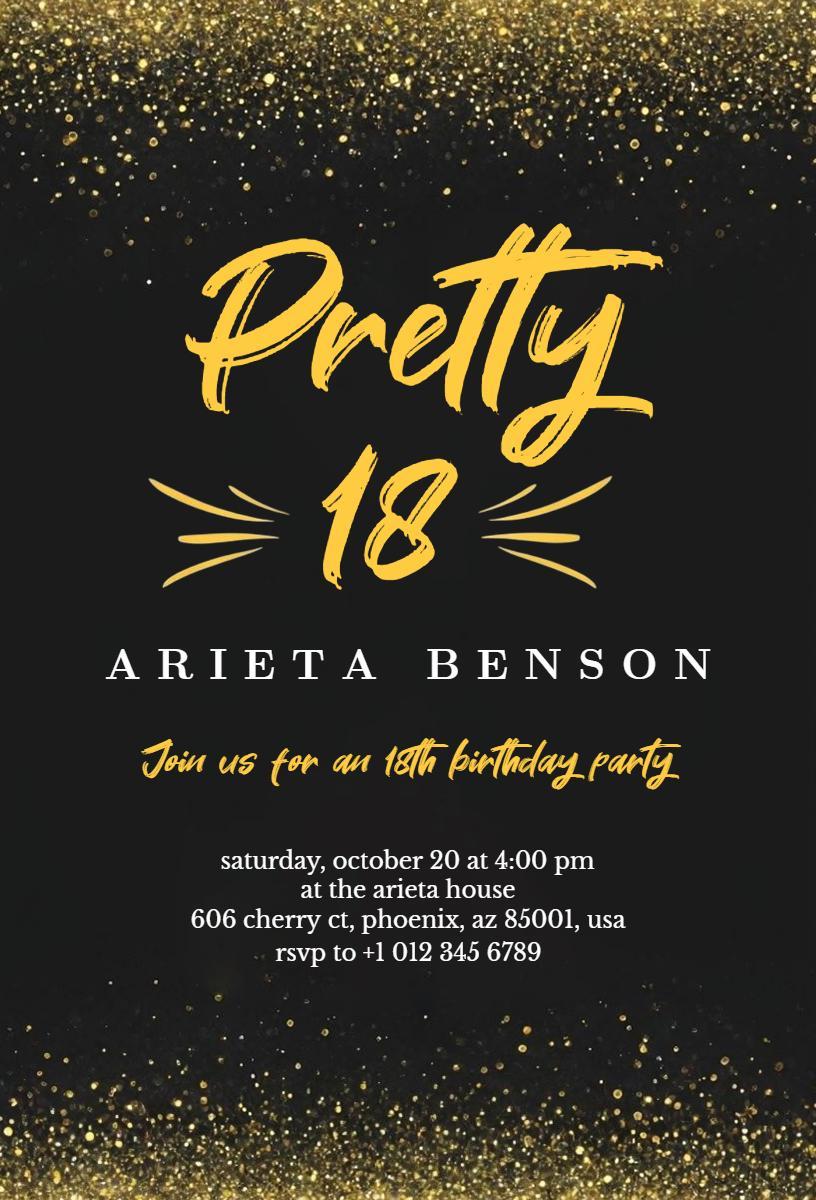 Glamorous Gold Sparkle 18th Birthday Celebration Invitation Template
