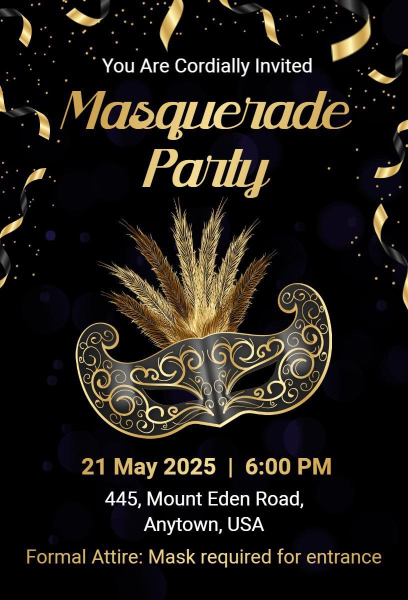 Glamorous Gold Themed Masquerade Party Invitation Template