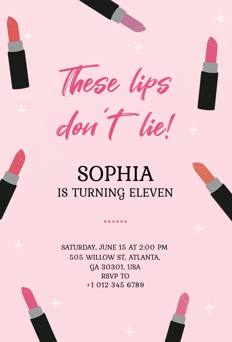 Glamorous Lipstick Theme Birthday Party Invitation Template