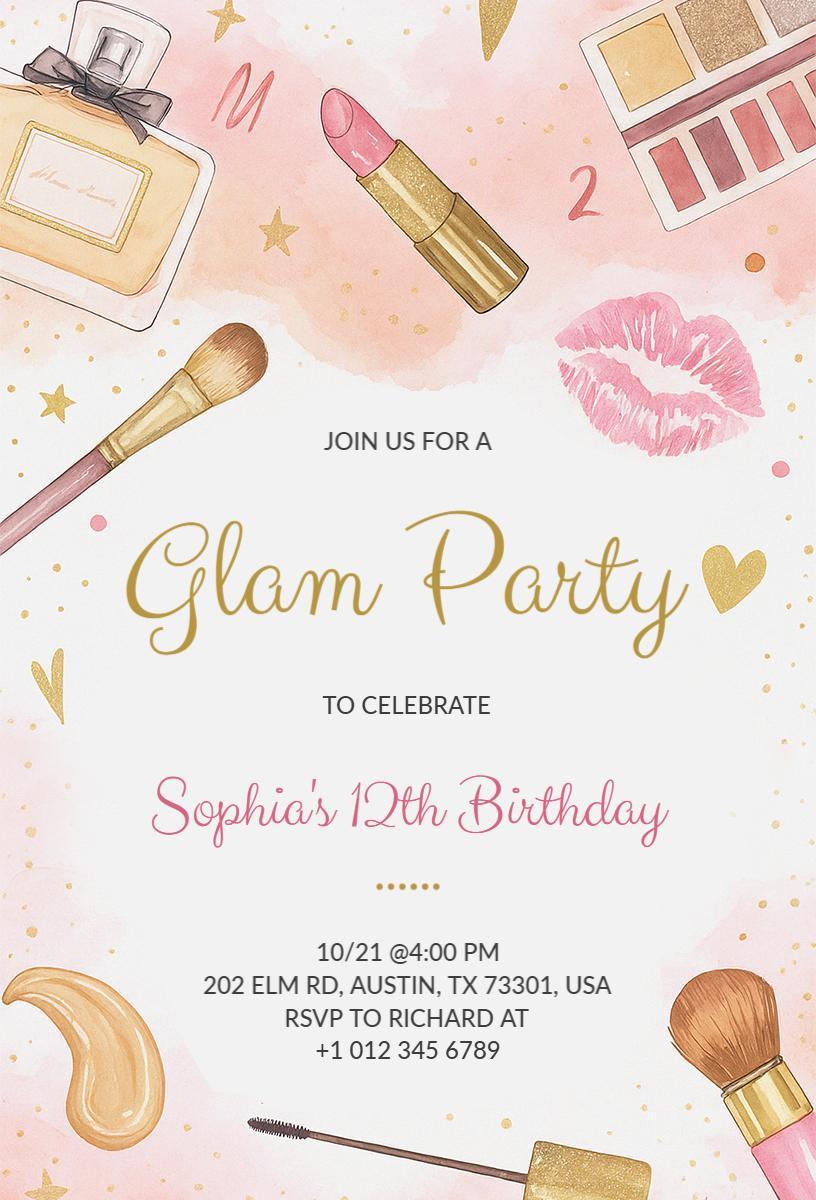 Glamorous Makeup Theme Birthday Celebration Invitation Template