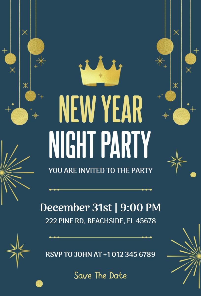 Glamorous New Year Night Party Celebration Invitation Template