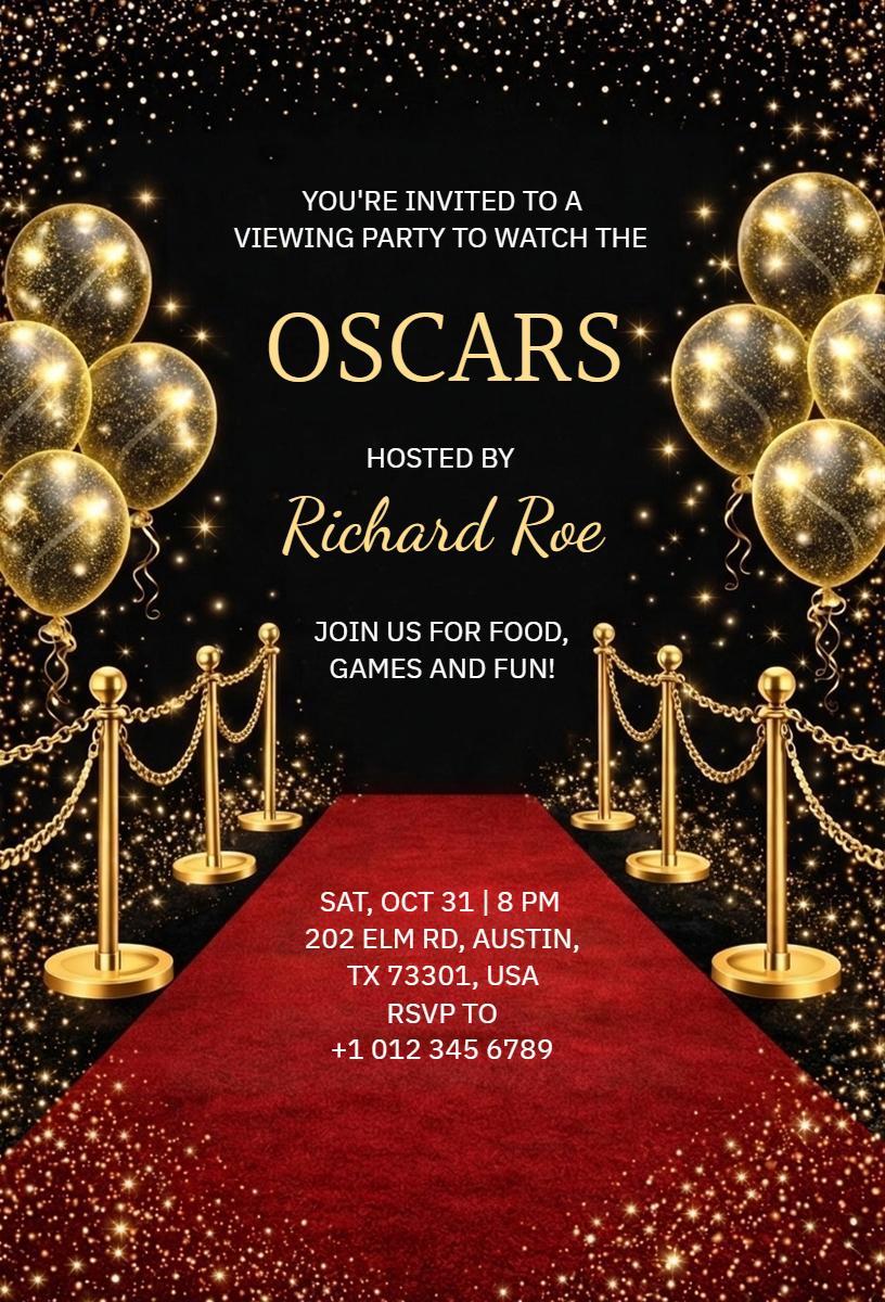 Glamorous Oscar Viewing Celebration Party Invitation Template