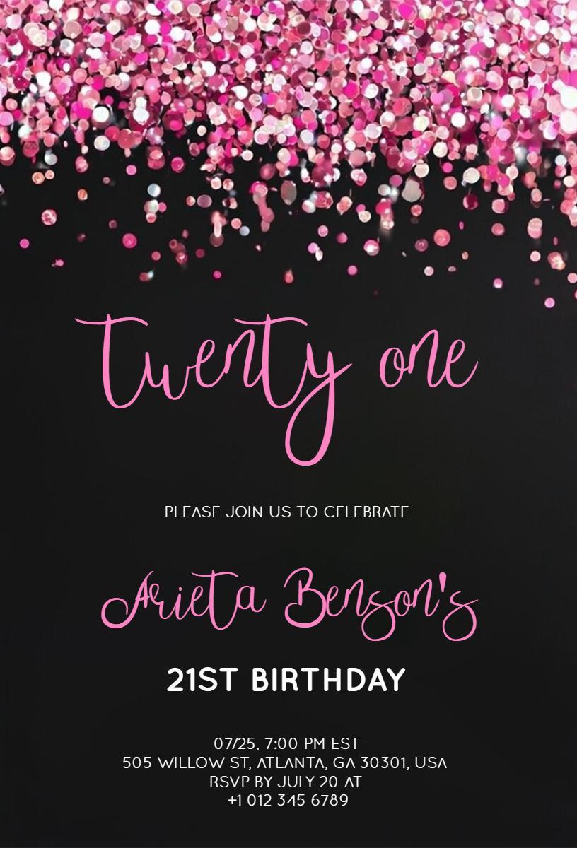 Glamorous Pink Glitter 21st Birthday Celebration Invitation Template