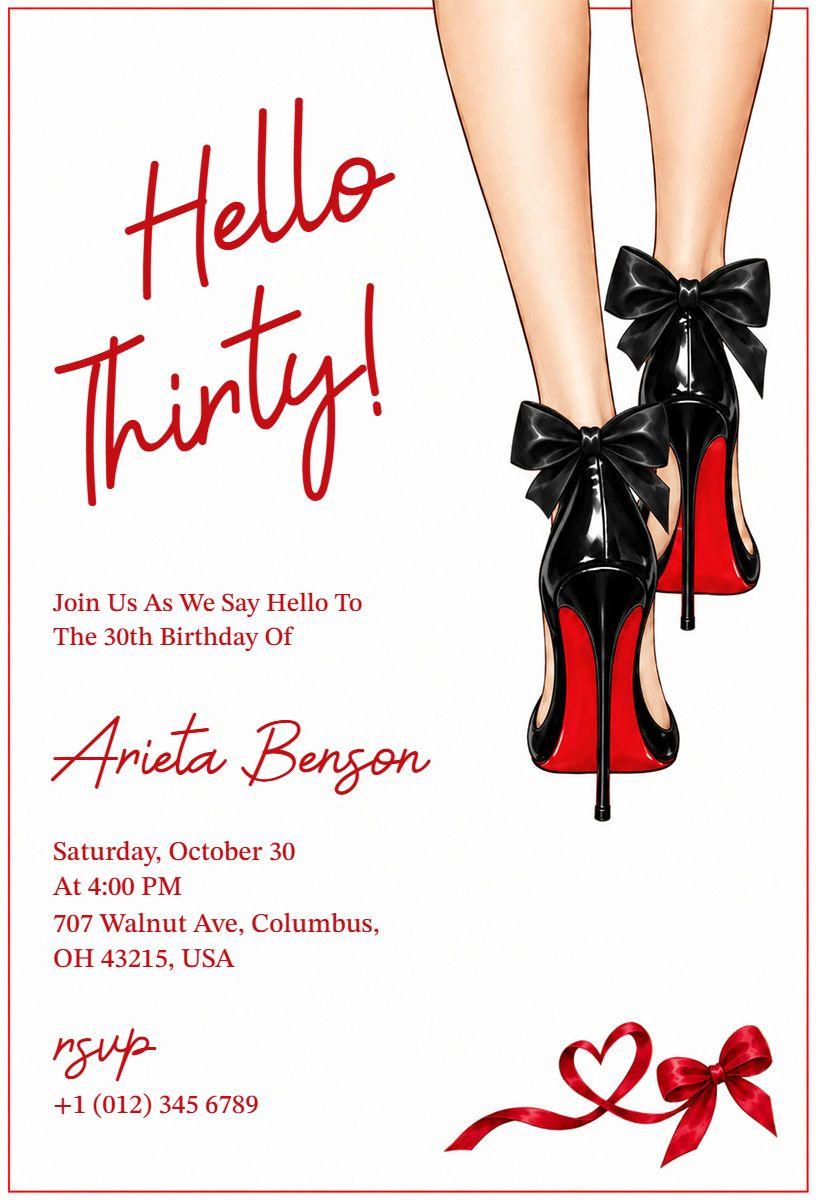 Glamorous Red Bottom Heels 30th Birthday Invitation