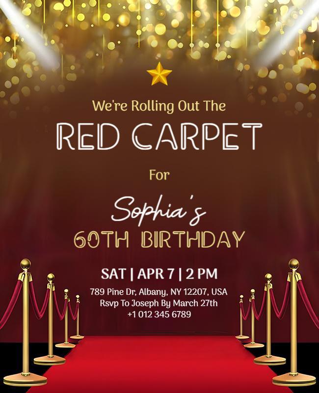 Glamorous Red Carpet Themed 60th Birthday Celebration Poster Template