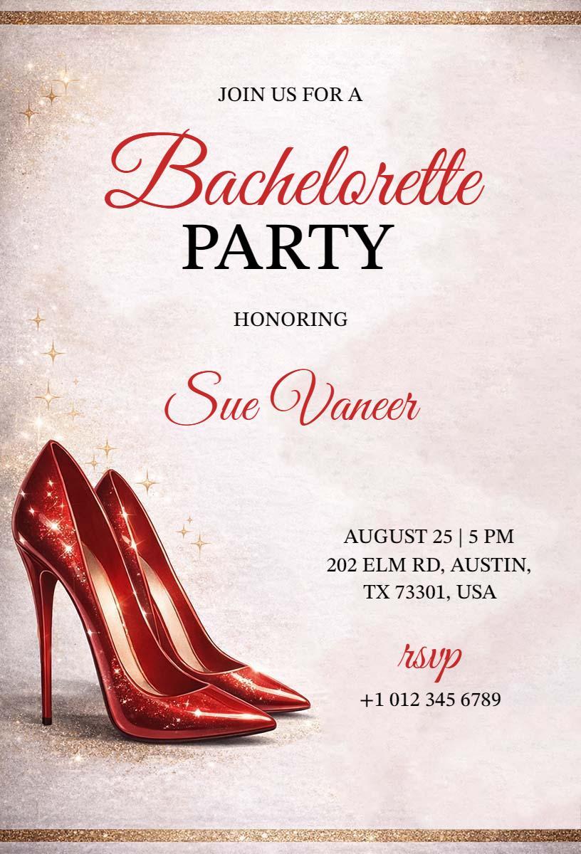 Glamorous Red Heels Bachelorette Party Celebration Invitation Template