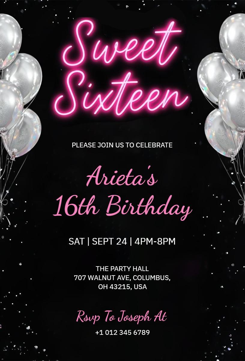 Glamorous Sweet Sixteen Celebration Sparkle Invitation Template