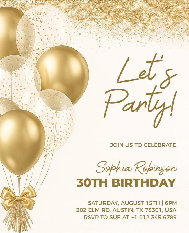 Glitter Balloons Birthday Party Invitation Flyer Template
