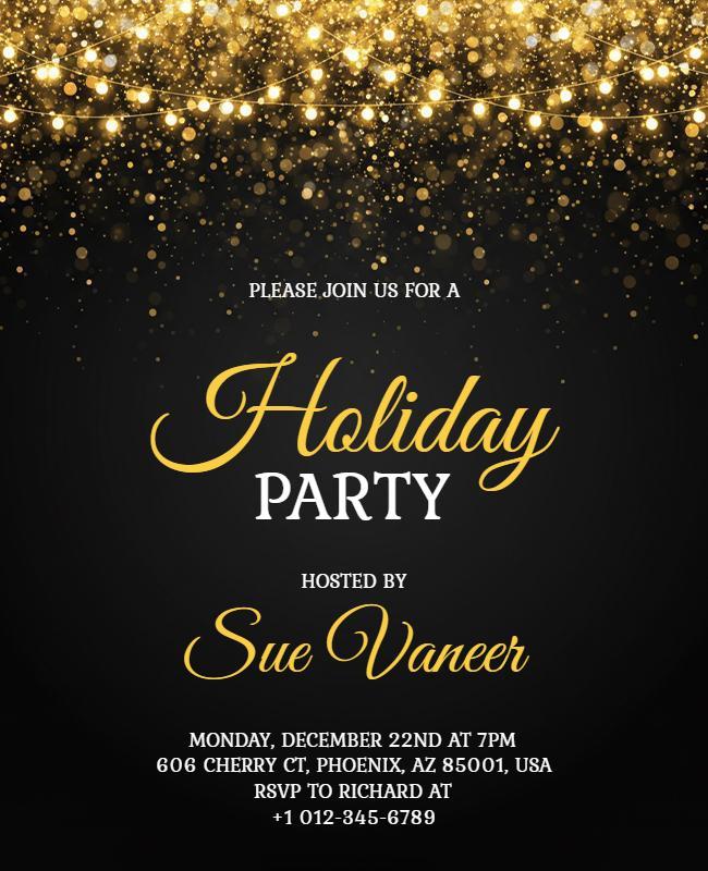 Glitter Theme Festive Holiday Party Invitation Flyer Template