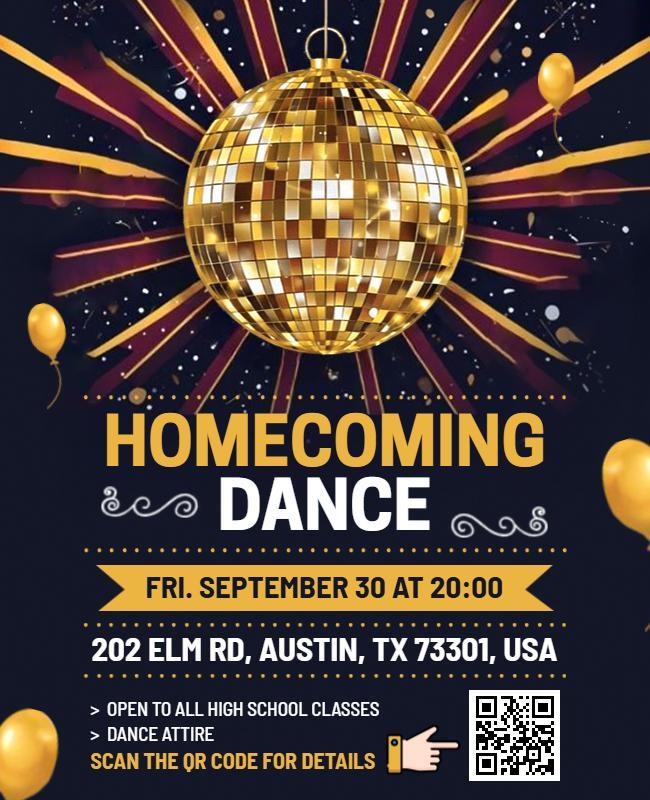 Glittering Gold Disco Theme Homecoming Dance Poster Template