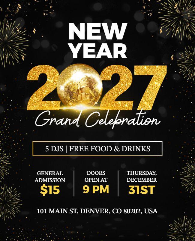 Glittering New Year 2027 Countdown Flyer Template
